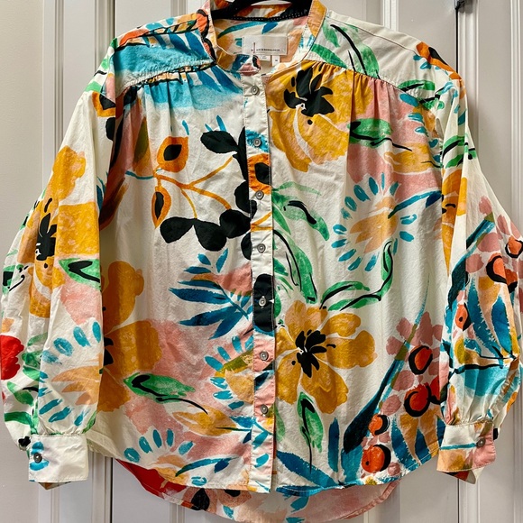 Anthropologie Oversized Floral Button-Down Blouse XS | 100% Cotton - Picture 2 of 9